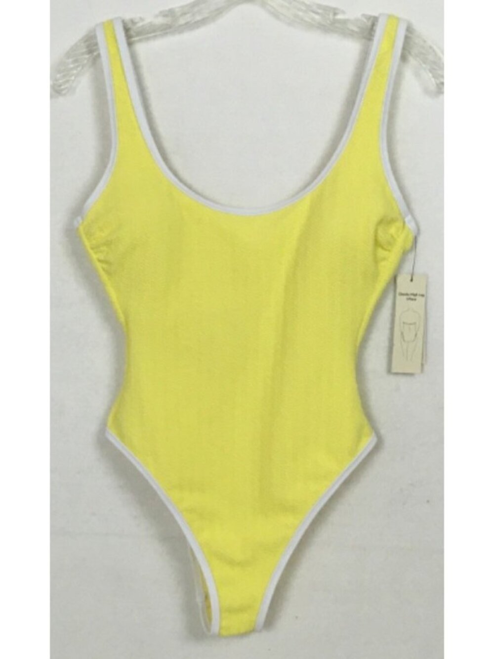 No Boundaries 1 Piece Swimsuit Size S 4  6 Yellow White Trim Cheeky High Leg New